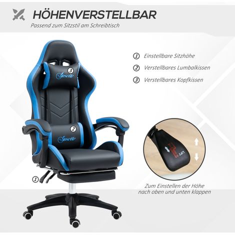 Bürostuhl Gaming-Stuhl 1 Kopfstütze 1 Lendenwirbelstütze Blau Schwarz (1/5)