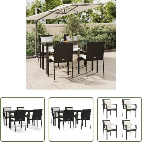 Gartenessgruppe -  5-tlg. Garten-Essgruppe mit Kissen Schwarz Poly Rattan (1/5)
