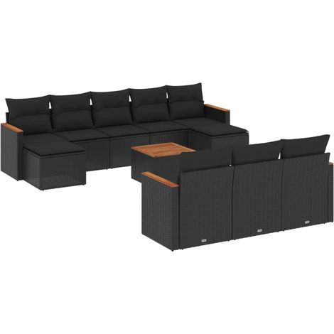 Maison Exclusive - Set Divani da Giardino 11 pz con Cuscini in Polyrattan Nero (1/3)