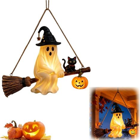 Lustre fantôme en résine solaire à lumière chaude, décoration de cour pour Halloween, blanc (1/5)