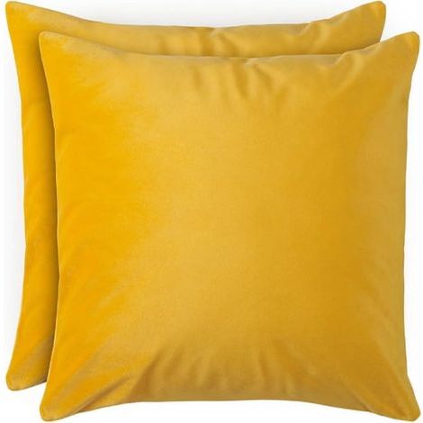 Yellow Set of 2 Velvet Cushion Covers - 45x45 Soft Velvet Pillowcase - Hidden Zipper Cushion Covers, for Sofa Cushions and Decorative Cushions, Washable