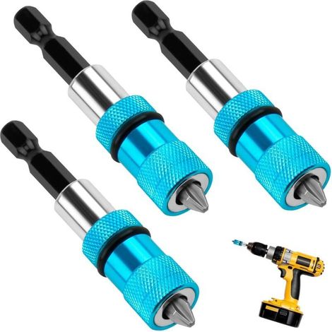 Porte-embouts magnétique 3 pièces pour perceuse à cloison sèche – tige hexagonale 1/4″ avec 3 embouts (bleu) (1/5)