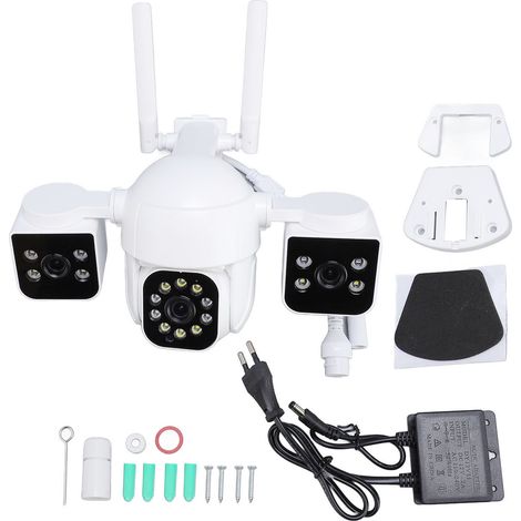 Decdeal WLAN -Überwachungskamera drei Objektive 1MP HD HD 360 Grad Pan Tilt 2 Wege Talk im Freien Überwachung eingebauter Spotlight Alarm für Zuhause