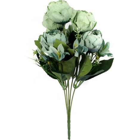 5 bellissime peonie artificiali di colore verde, altezza 30 cm (1/3)