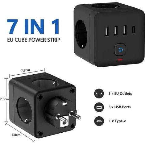 7-in-1 Universaladapter für Reisen in Europa mit Standardstecker