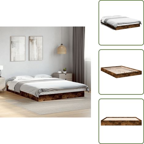 Lit bois d'ingénierie - vidaXL Cadre de lit sans matelas chêne fumé 140x200 cm bois ingénierie - Cadre de lit moderne (1/5)