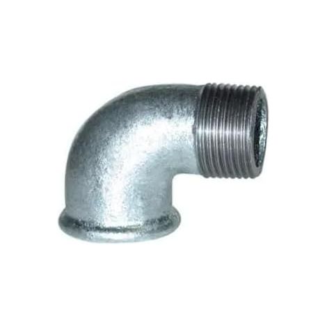 1 Coude malléable 90 degrés, Mâle femelle, Galvanisé, Petit rayon, Pour tuyauterie