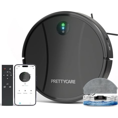 PrettyCare-Aspirateur Robot C2 avec Auto Carpet Boost, Aspirateur de Sol, Aspiration 4000Pa, Alexa, WiFi, App(Noir) (1/5)