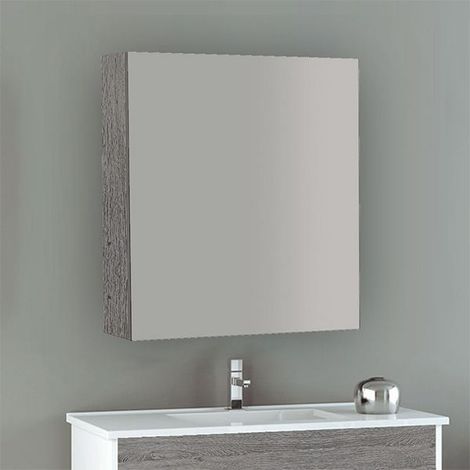 Meuble à miroir murale 60cm – 1 porte CHÊNE SMOKY (1/4)