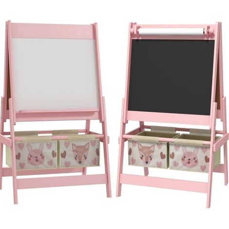 Caballete infantil 3 en 1 con pizarra, pizarra blanca y rollo de papel 54x46,5x93 cm rosa (1/5)