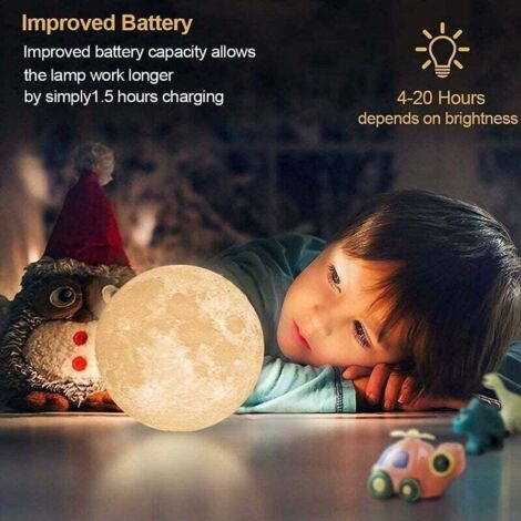 Lampe de chevet lune 3D, 15 cm – 3 couleurs LED – Socle en bois – Rechargeable par USB – Jusqu'à 20 heures d'autonomie (1/4)