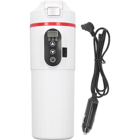 Gobelet chauffant électrique 500 ml pour voiture, tasse en acier inoxydable avec affichage intelligent de la température, prise allume-cigare, blanc (1/5)