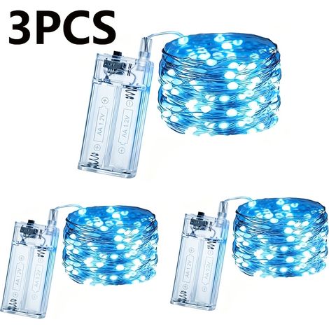 Ensemble de 3 pièces, guirlande lumineuse LED bleue de 3 mètres, 30 perles LED, fil flexible, lumières décoratives d'intérieur. (1/5)