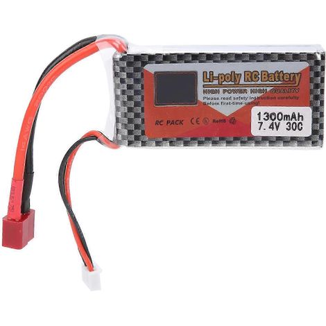 Batterie lithium rechargeable LiPo 7,4 V 1300 mAh 30C avec prise en T pour voiture, bateau ou avion télécommandé (1/5)
