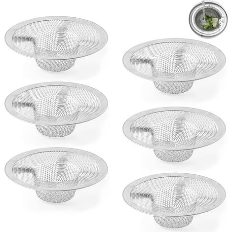 Confezione da 6 filtri per lavello, per bagno, lavabo e cucina, in acciaio inox 316 (1/5)