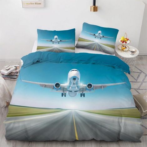 Bettwäsche-Set 200x200 cm Flugzeug 3D Mikrofaser mit Reißverschluss