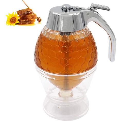 Distributeur de miel portable en acrylique, pot à miel en forme de rayon de miel pour servir le miel et le sirop (1/5)