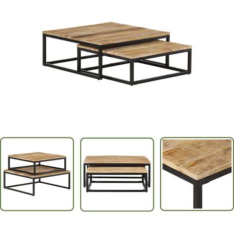 The Living Store Satztische 2-Stk. Mango Massivholz - Industrieller Stil - Couchtisch - Beistelltisch - Mangoholz - Set (1/5)