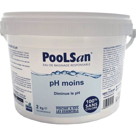 Correcteur de pH moins piscine 2 kg – Abaisse rapidement pH entre 7,0 et 7,4 – Protège équipements et optimise traitement de l'eau – Poolsan