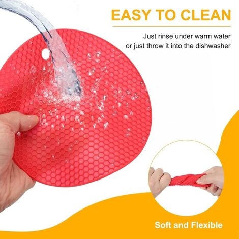 Dessous de plat en silicone résistant à la chaleur - Lot de 3 tapis isolants antidérapants orange gris bleu pour table et cuisine (1/4)