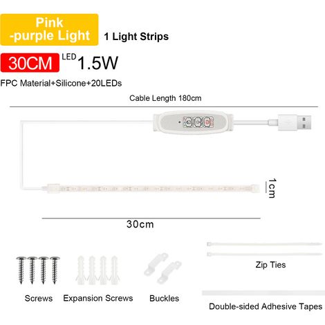 Ortviai Bande LED pour Plantes d'Intérieur – 30 cm, Lumière Rose-Violette, Minuterie Intelligente 24 h & 4 Niveaux de Luminosité