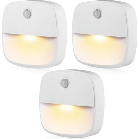 Lot de 3 veilleuses LED - Veilleuse - Veilleuse adulte - Veilleuse avec détecteur de mouvement - Lampe de placard à détecteur - Veilleuse à piles - Veilleuse sans fil - Lampe intelligente à détecteur  (1/5)