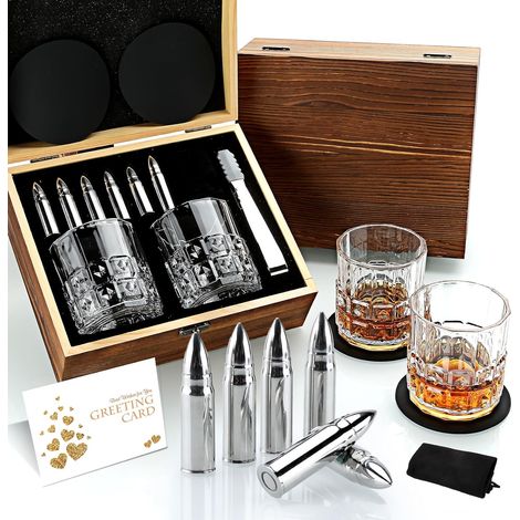 Coffret Verre A Whisky - 2 Pièces - Acier Inoxydable - Glaçons Réutilisables - Cadeau Homme (1/5)