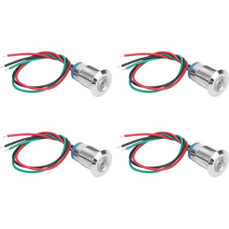 Lot de 4 LEDs rondes étanches 2 couleurs filées 12mm anode commune 12-24V rouge et vert pour signalisation auto (1/5)