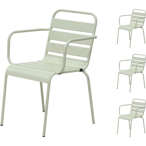 Lot de 4 chaises de jardin en métal beige avec accoudoirs - BACA (1/5)