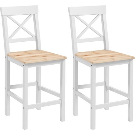 Lot de 2 Tabourets de Bar en Bois de Pin Massif avec Dossier et Repose-pieds Style Campagne Naturel - PANGIVO (1/5)
