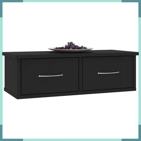 800586 étagère murale avec tiroirs noir 60x26x18,5cm Bois d'ingénierie (1/5)
