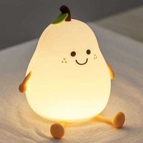 Forme Poire Créative Veilleuse Enfant avec Fonction Minuterie, 7 Couleurs Lumière LED Veilleuse Enfant, Rechargeable Avec de USB, Lampe de Chevet Veilleuse pour Les cadeaux de Vacances et Les Chambres (1/5)