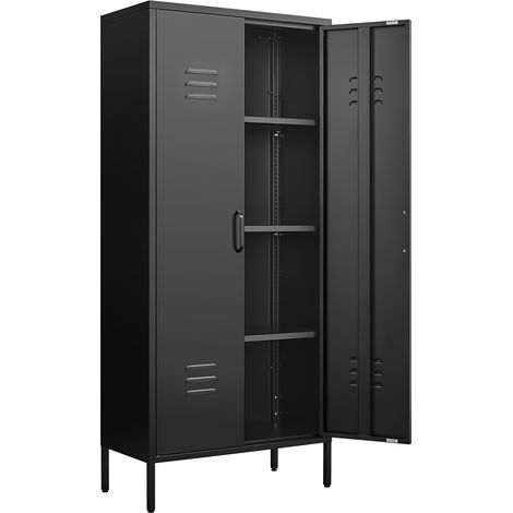 Grande armoire de rangement noire en métal à 2 portes avec étagères réglables, armoire utilitaire multifonction pour bureau à domicile, buanderie et garage