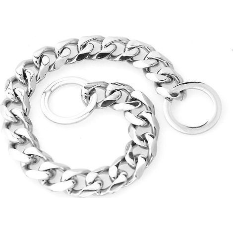 Chaîne de collier pour chien en or avec boucle en acier, chaîne à maillons cubains en acier inoxydable (argent, 45,7 cm) (1/5)