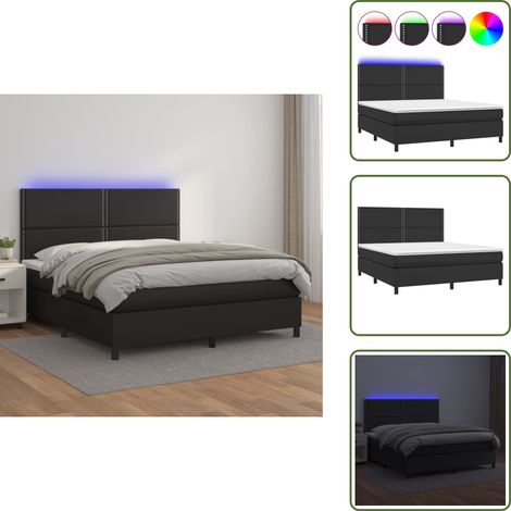 Sommier à lattes de lit avec matelas et LED Noir 180x200 cm - Lit Tapissier - Lit Avec Led - Lit Design - Sommier Avec Rangement - Tête De Lit Ajustable (1/5)
