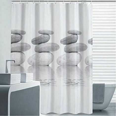 Cortina de ducha de poliéster gris guijarro, resistente al moho, impermeable, lavable, antibacteriana (180 x 180 cm) (1/5)