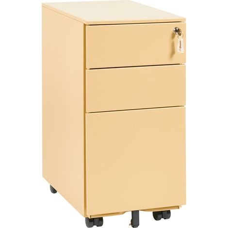 Armario de oficina moderno 3 cajones cerradura con llave ruedas metal beige Bolsena (1/5)