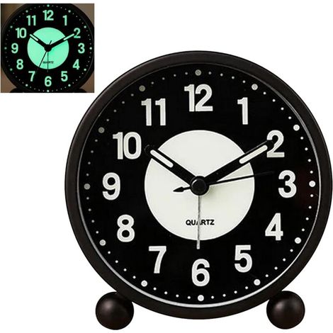 L'horloge d'alarme s'allume 4 "l'horloge de bureau analogique silencieuse ronde, avec l'horloge d'alarme forte et la lumière de nuit, convient pour la Chambre (1/5)