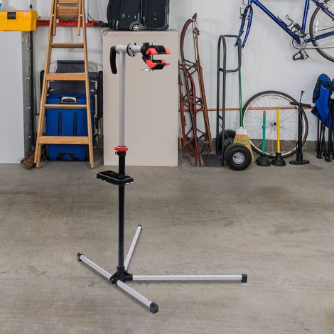 Cavalletto per riparazione biciclette HOMCOM per uso domestico con altezza e rotazione regolabili, 100x66x180 cm, nero