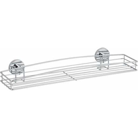 WENKO Mensola da parete per bagno Maxi Milazzo a destra, cestino per doccia con fissaggio Vacuum-Loc® senza foratura, riposizionabile senza lasciare tracce, in acciaio, 52,5x8,5x16 cm, cromato (1/5)