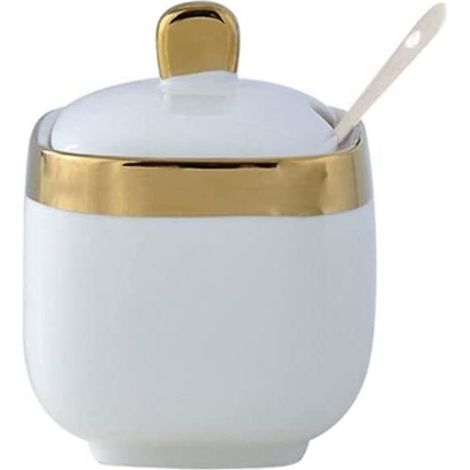 Sucrier en Céramique - Accueil Cuisine - 11x8 CM - 300ML - Avec Cuillère et Couvercle (1/4)