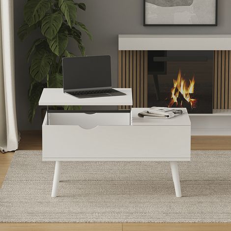 Mesa de centro Stora, Blanco, 76 x 45 cm con función elevadora, Vicco