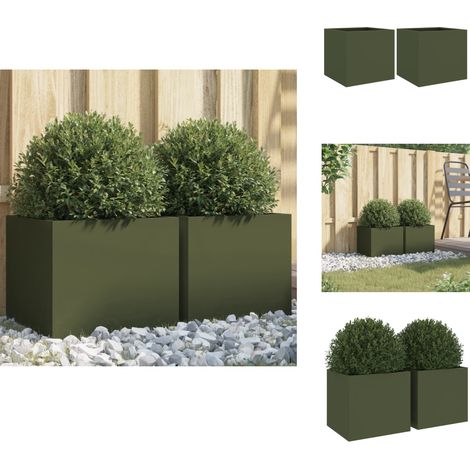 Pflanzkübel 2 Stk. Olivgrün 32x30x29 cm Stahl - Blumentopf - Stahltöpfen - Gartendeko - Balkonpflanzen - Terrasse Bepflanzung (1/5)