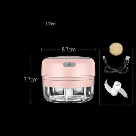 Tritatutto manuale, schiaccia aglio elettrico, mini tritatutto con ricarica USB per tritare aglio, zenzero e verdure - senza fili - 100 ml, colore rosa (1/4)