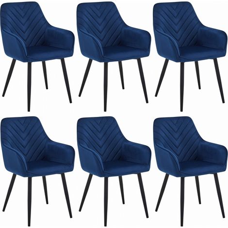 Chaise NEMI, bleu marine tapissé en velours, pieds en métal noirs, pour le salon, la cuisine, la salle à manger, ensemble de 6 pièces, charge jusqu'à 110 kg. (1/5)