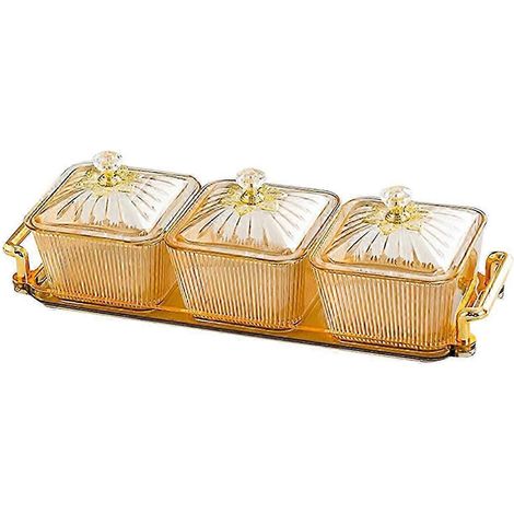 Boîte de conservation des aliments, plateau à apéritifs compartimenté, plateau multifonction pour apéritifs, plateau de service pour apéritifs à la maison, à l'hôtel, fruits secs-Amber (1/5)