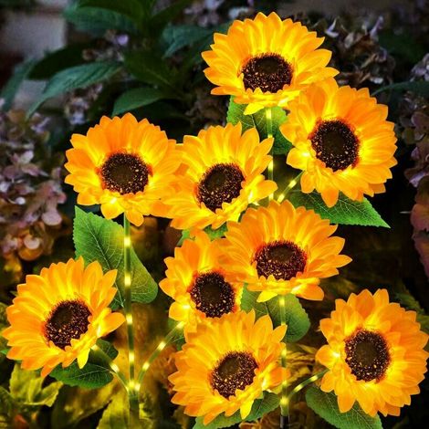 Lampes solaires de jardin d'extérieur, 3 pièces de lampes solaires d'extérieur améliorées avec 9 tournesols et tiges lumineuses, lampes solaires étanches IP65 pour l'extérieur (1/5)