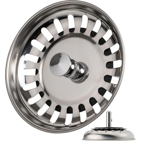 Bouchon Évier Acier Inoxydable - 1 Pièce - Ø 83 mm - Filtre Cuisine avec Tige 24,8 mm - Compatible Lavabo Standard (1/5)
