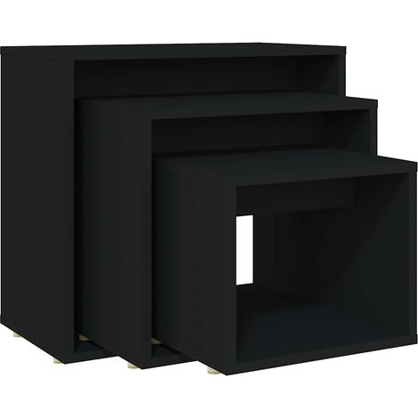 vidaXL Mesas apilables 3 piezas madera contrachapada negro (1/2)