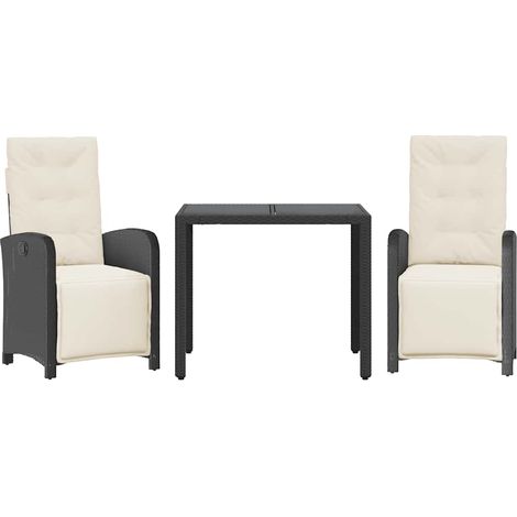 Maison Exclusive - 3-tlg. Bistro-Set mit Kissen Schwarz Poly Ratt (1/5)